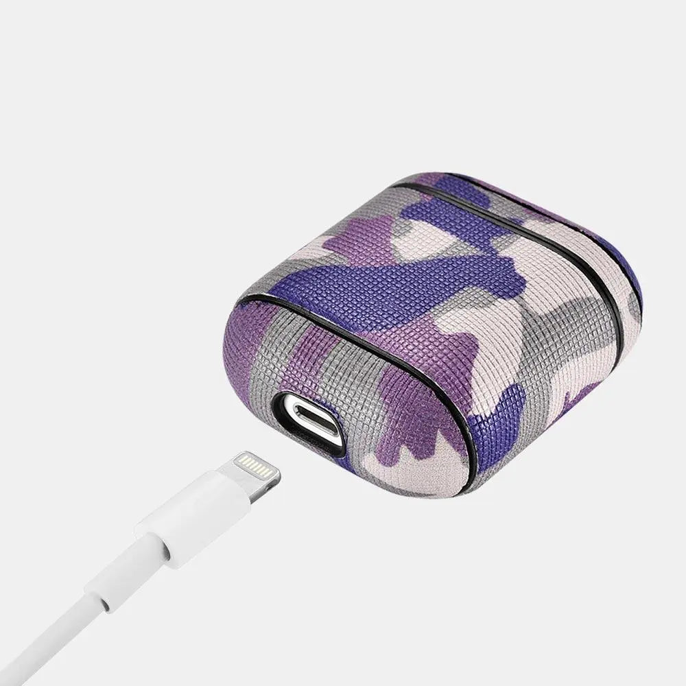 Camo Purple Premium Leather AirPods 1 & 2 Case - Shakefav.com