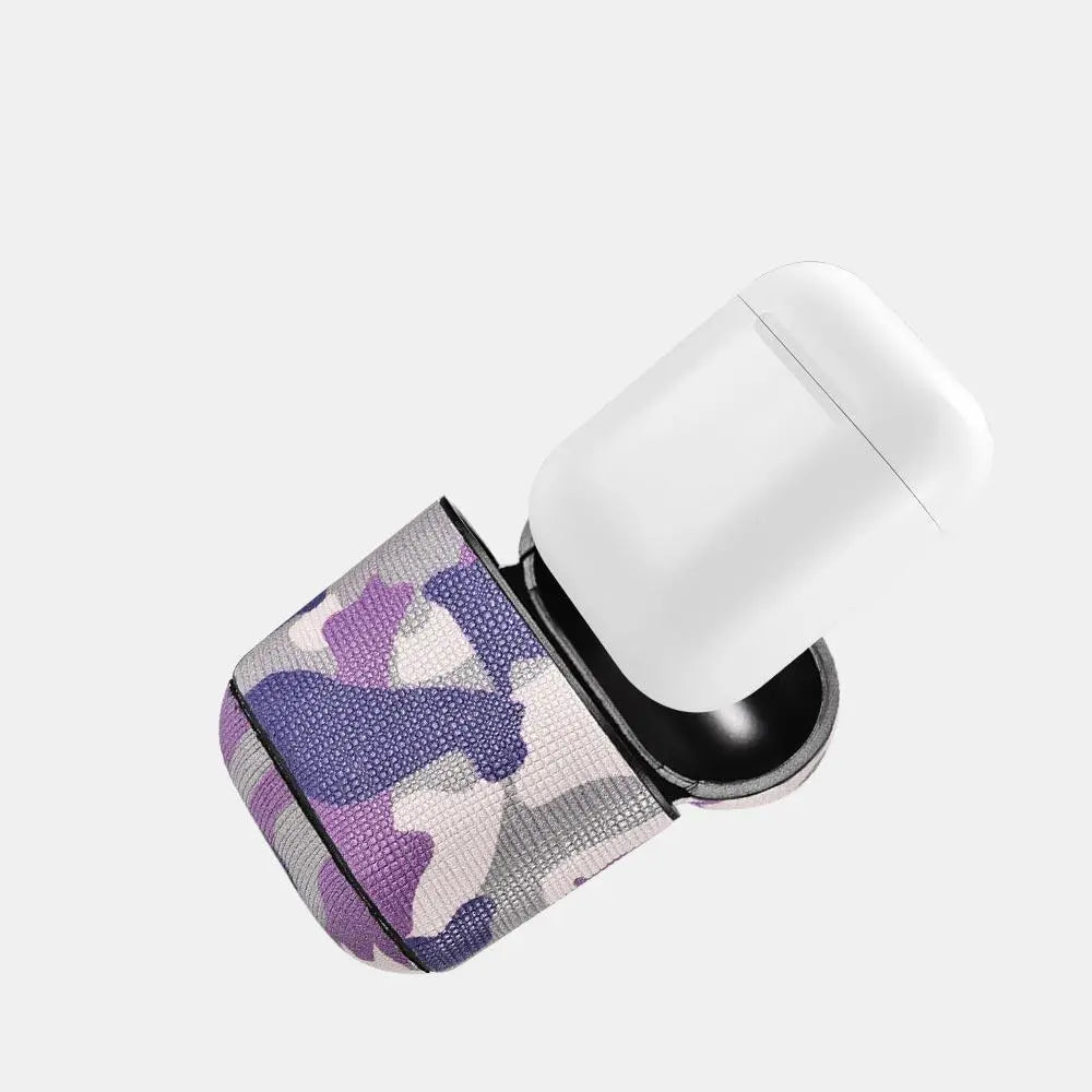 Camo Purple Premium Leather AirPods 1 & 2 Case - Shakefav.com