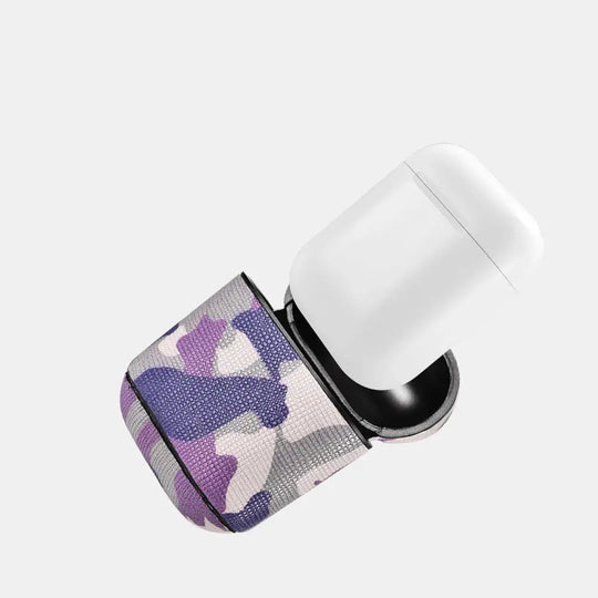 Camo Purple Premium Leather AirPods 1 & 2 Case - Shakefav.com