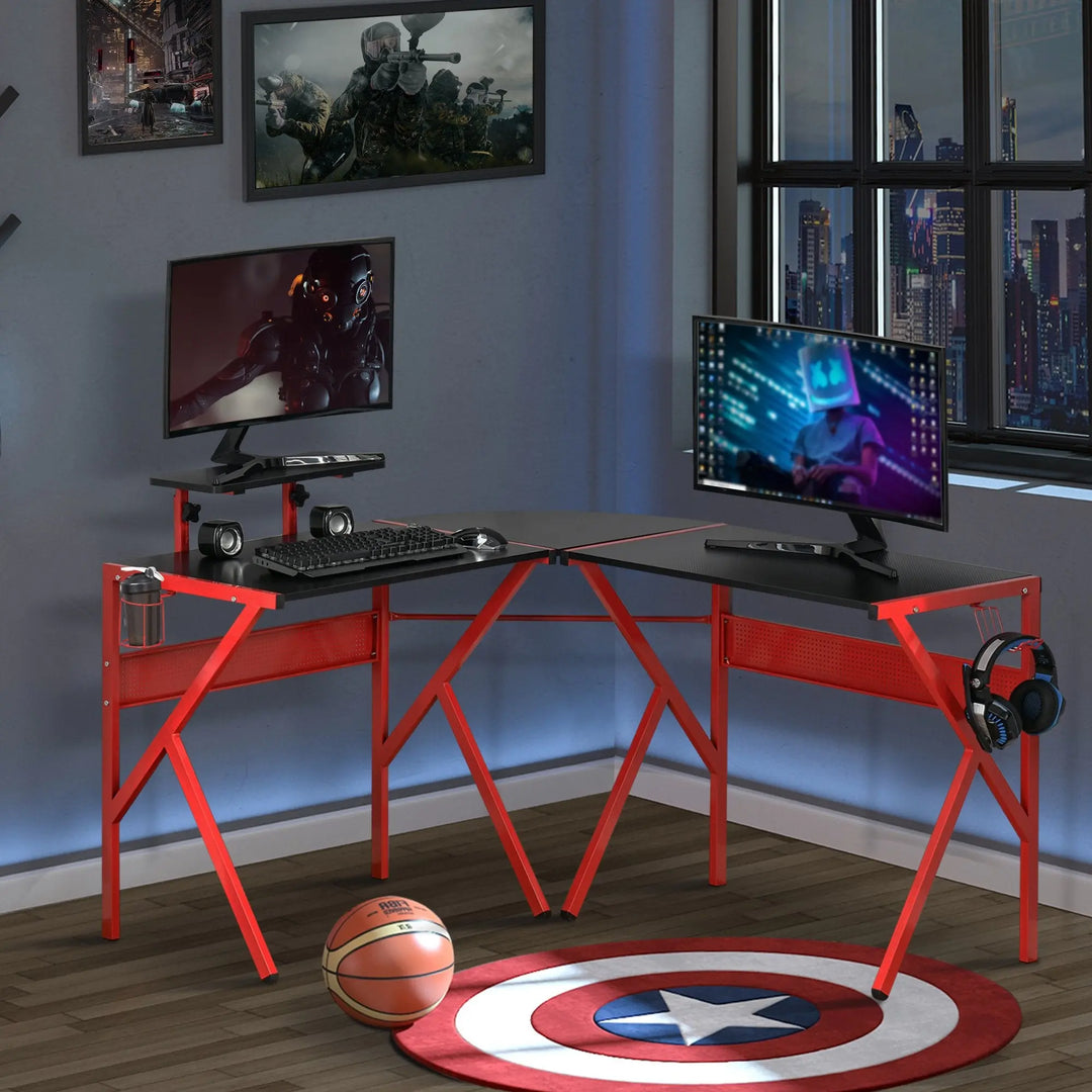 HOMCOM Gaming Desk L-Shaped Corner Computer Table for Home Office PC - Shakefav.com