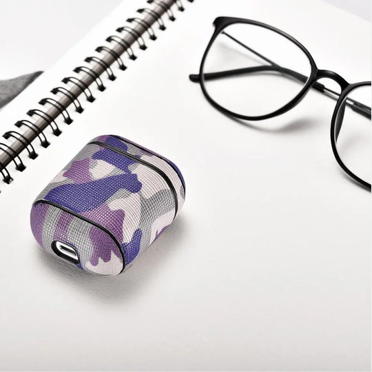 Camo Purple Premium Leather AirPods 1 & 2 Case - Shakefav.com