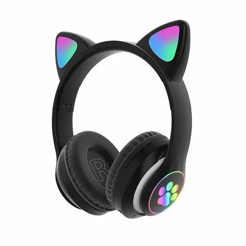 STN-28 Over Ear Music Headset Glowing Cat Ear Headphones Foldable Maroon Caeneus