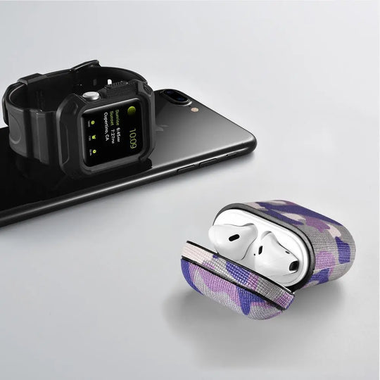 Camo Purple Premium Leather AirPods 1 & 2 Case - Shakefav.com