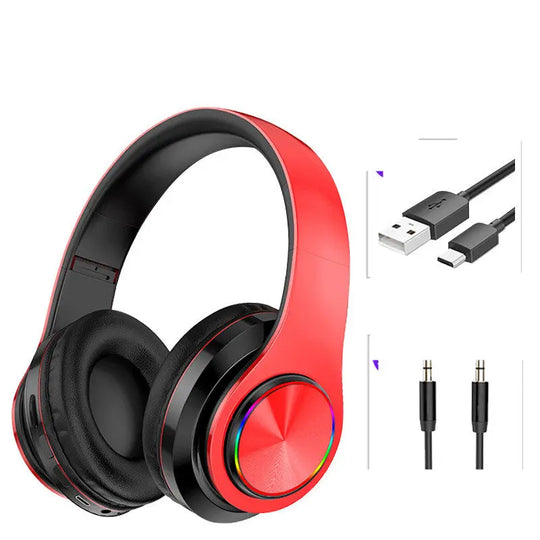 LED Wireless Bluetooth Headphones Gaming Headsets Maroon Asteria