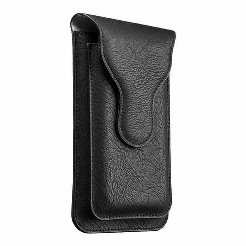 Universal Vertical Dual Phone Holder Leather Pouch - Black - Shakefav.com