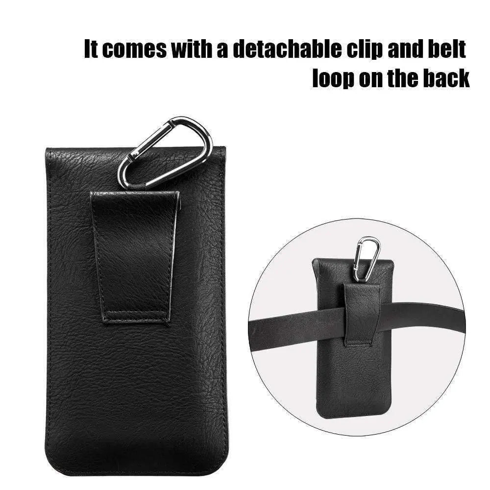 Universal Vertical Dual Phone Holder Leather Pouch - Black - Shakefav.com