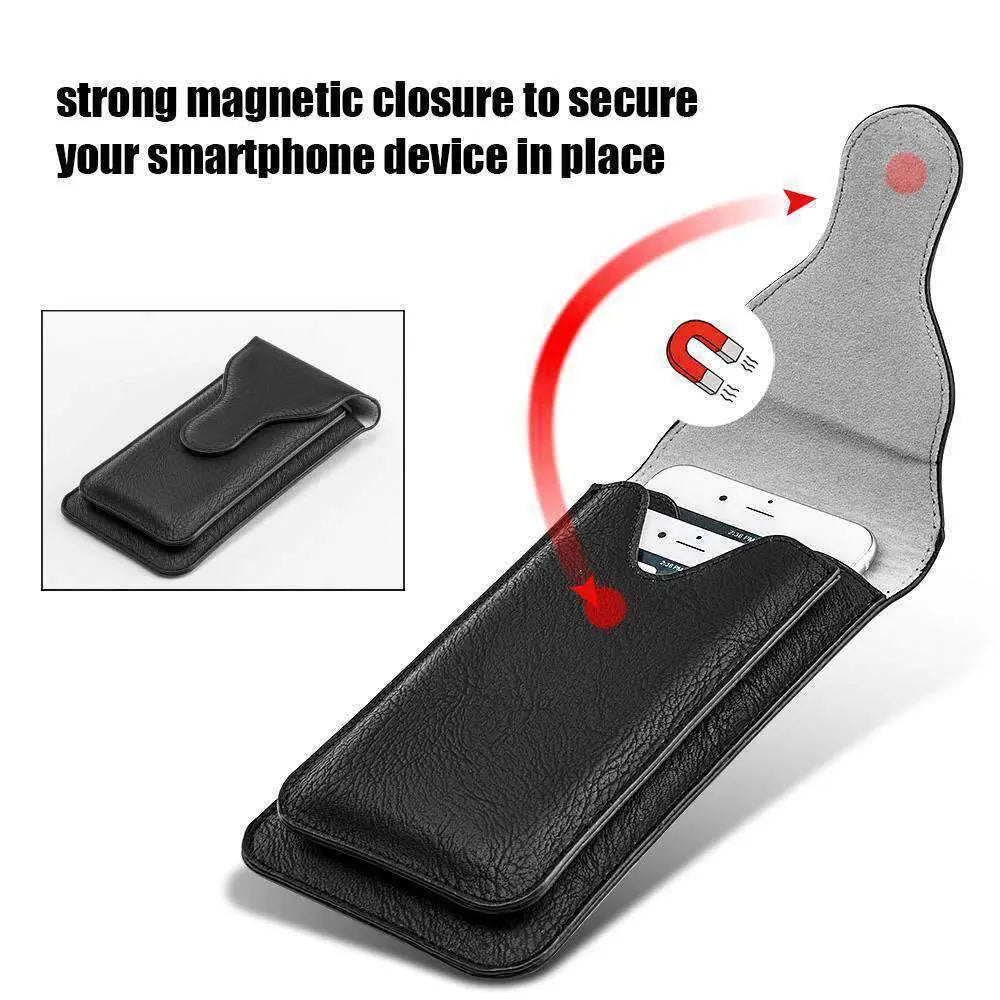 Universal Vertical Dual Phone Holder Leather Pouch - Black - Shakefav.com