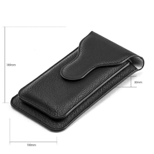 Universal Vertical Dual Phone Holder Leather Pouch - Black - Shakefav.com