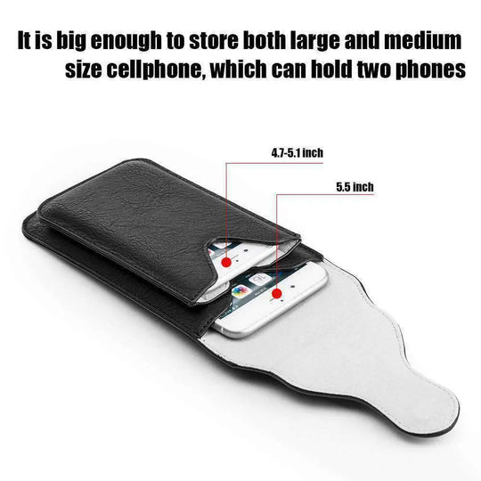 Universal Vertical Dual Phone Holder Leather Pouch - Black - Shakefav.com