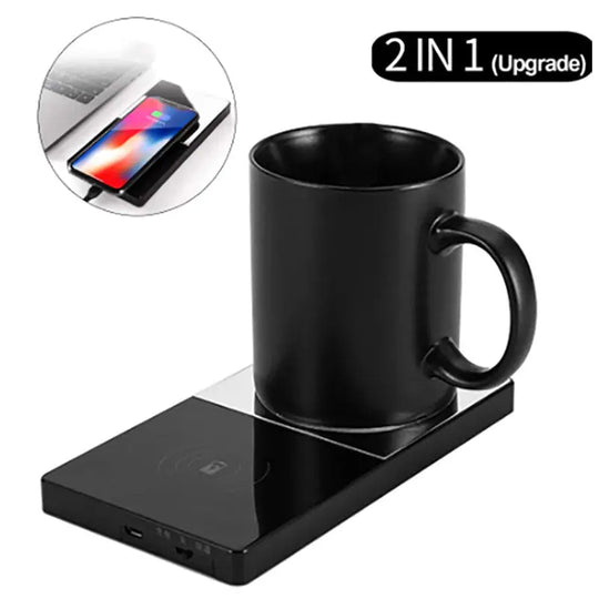 2 In 1 Heating Mug Cup Warmer Electric Wireless Charger Maroon Asteria