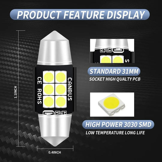 DC12V-24V 3W 6000K 660LM 6LED SMD-3030 LEDs Car Turn Light/ Reading - Shakefav.com