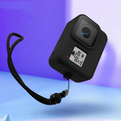 جراب AMZER من السيليكون المقاوم للصدمات مع حبل لكاميرا GoPro HERO8 - أسود