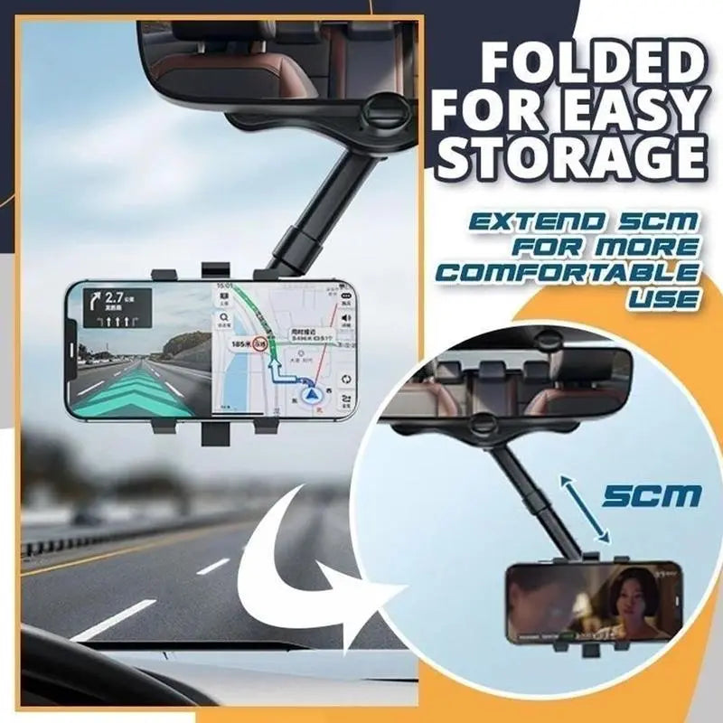 Rotatable Retractable Rearview Mirror Phone Holder For Car Maroon Asteria