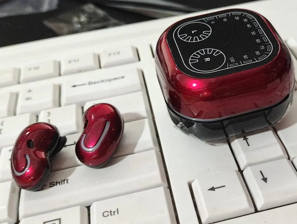 Breathing Light Time Digital Display Bluetooth Headset Maroon Asteria