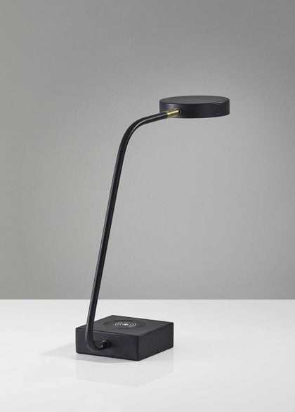 مصباح مكتبي قابل للتعديل بتقنية LED بقرص معدني أسود