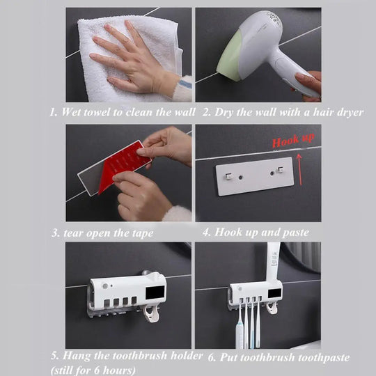 Automatic Toothpaste Dispenser Wall Mount Dust-proof Toothbrush Holder - Shakefav.com