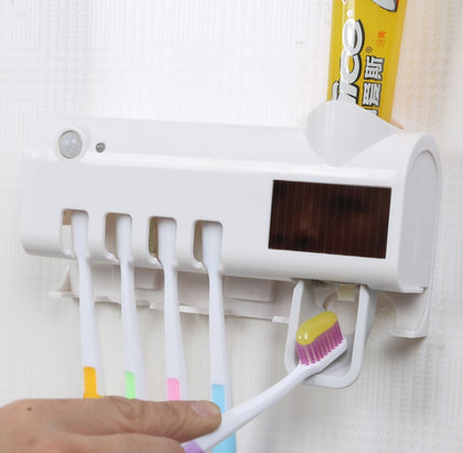 Automatic Toothpaste Dispenser Wall Mount Dust-proof Toothbrush Holder