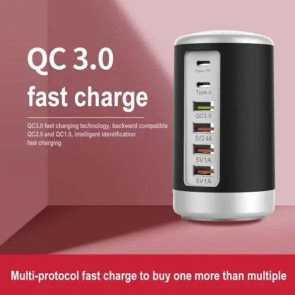 6-port Cylindrical Adapter 65W High-power Fast Charge Maroon Asteria