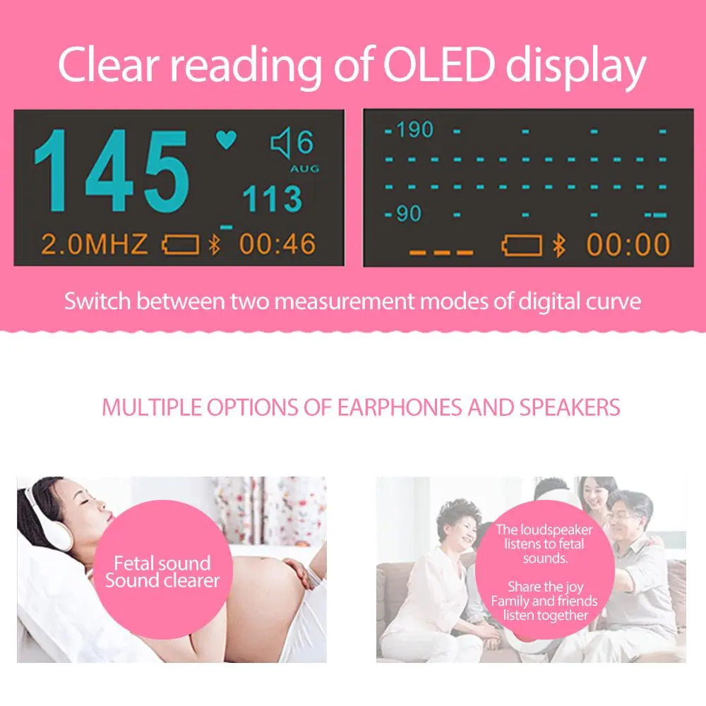 LCD Display 2.0MHz Doppler Fetal Heart Rate Monitor Pregnancy Baby SP - Shakefav.com