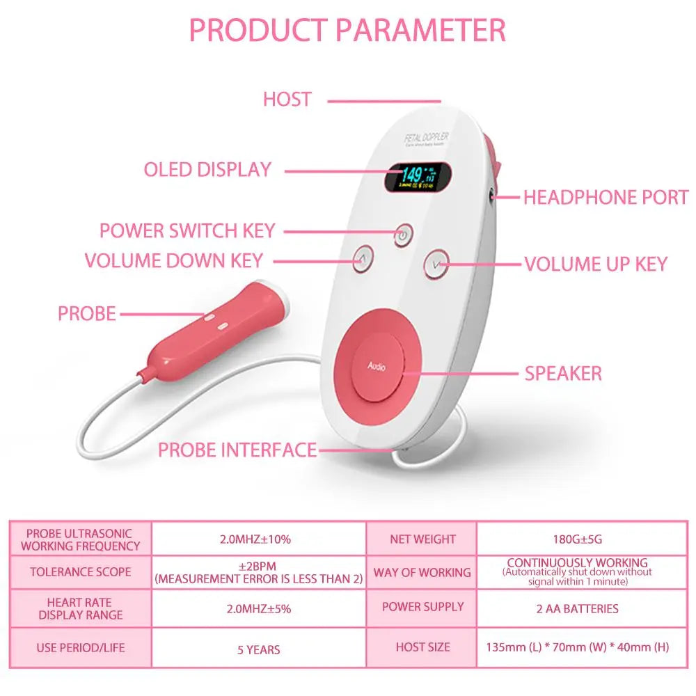 LCD Display 2.0MHz Doppler Fetal Heart Rate Monitor Pregnancy Baby SP - Shakefav.com