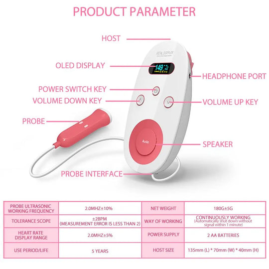 LCD Display 2.0MHz Doppler Fetal Heart Rate Monitor Pregnancy Baby SP - Shakefav.com