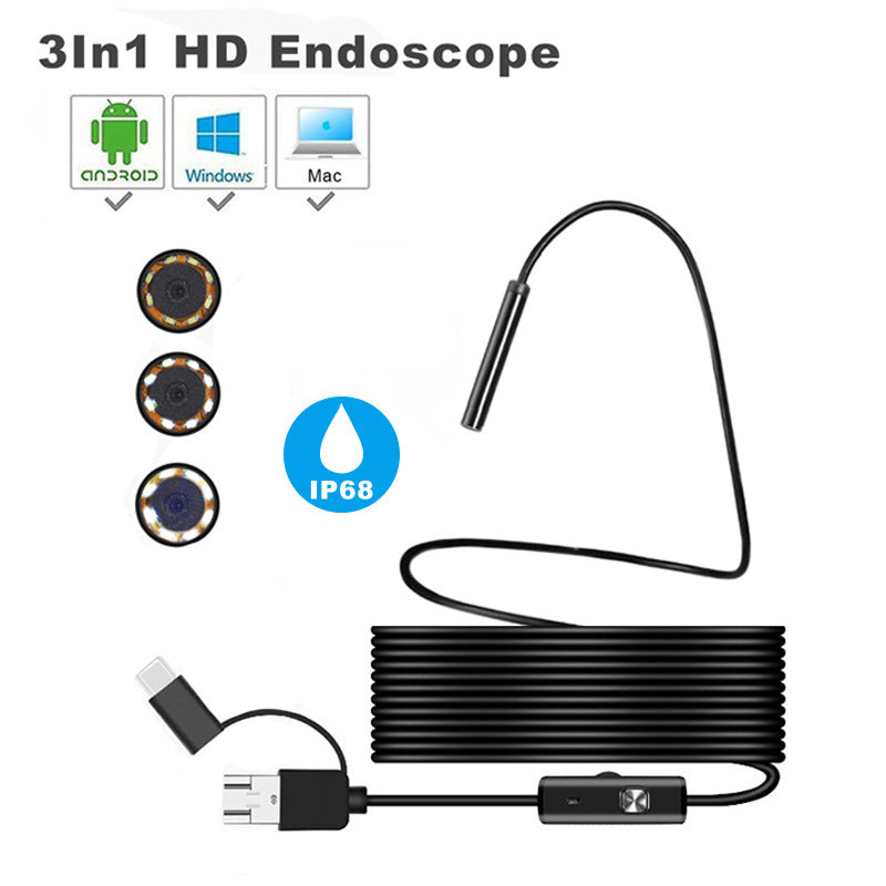 Endoscope 3 In 1 USB Micro USB Type-C Borescope Inspection