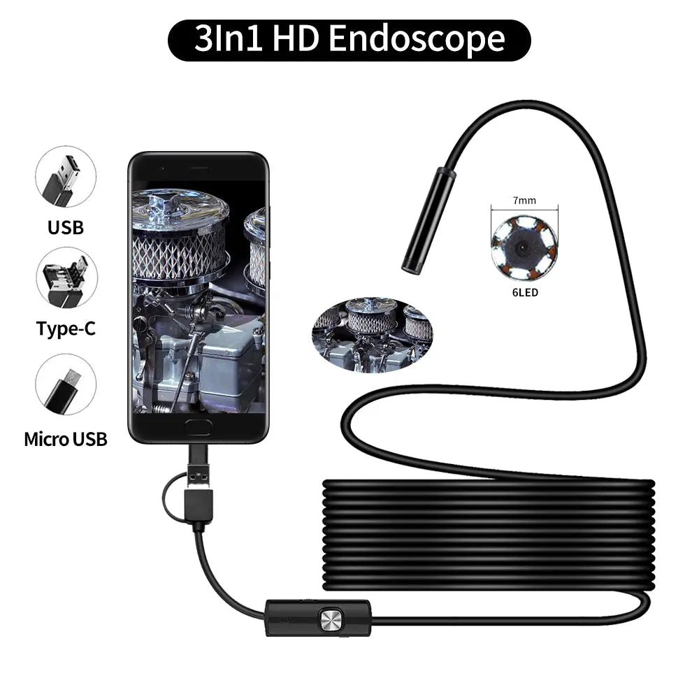 Endoscope 3 In 1 USB Micro USB Type-C Borescope Inspection Maroon Asteria