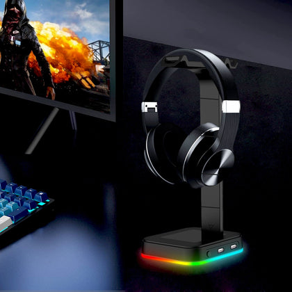 Desktop Gamer 2 في 1 RGB سماعة رأس حامل قطاع الطاقة