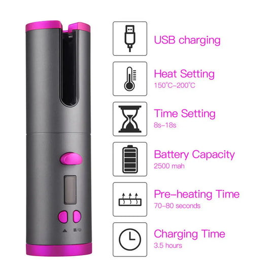 Automatic Hair Curler Curling Iron Wireless Ceramic USB Rechargeable - Shakefav.com