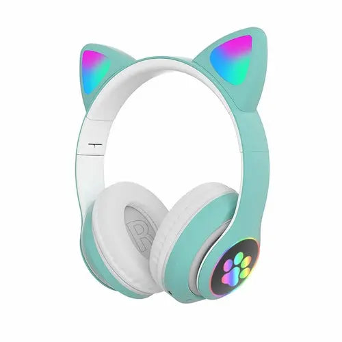 STN-28 Over Ear Music Headset Glowing Cat Ear Headphones Foldable Maroon Caeneus