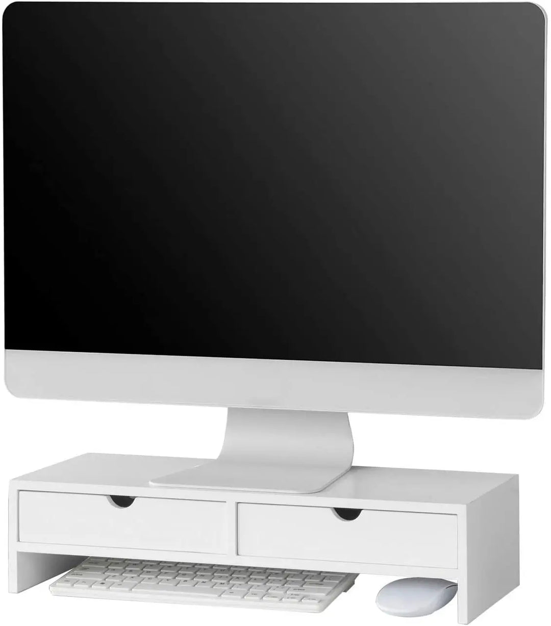 VIKUS White Monitor Stand Desk Organizer with 2 Drawers - Shakefav.com