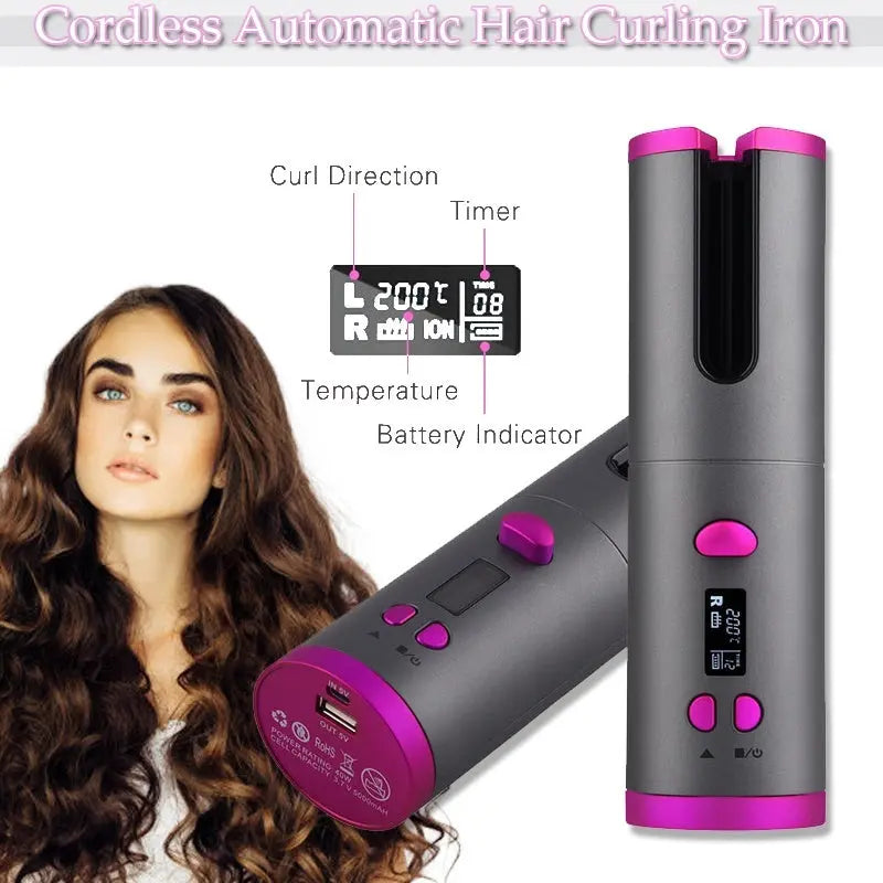 Automatic Hair Curler Curling Iron Wireless Ceramic USB Rechargeable - Shakefav.com