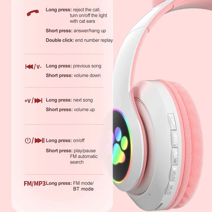 STN-28 Over Ear Music Headset Glowing Cat Ear Headphones Foldable