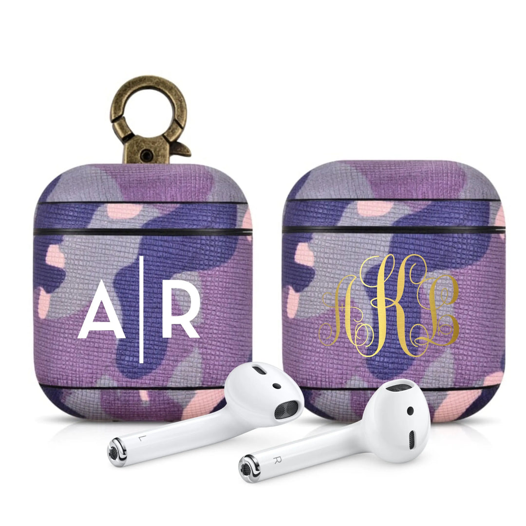 Camo Purple Premium Leather AirPods 1 & 2 Case - Shakefav.com