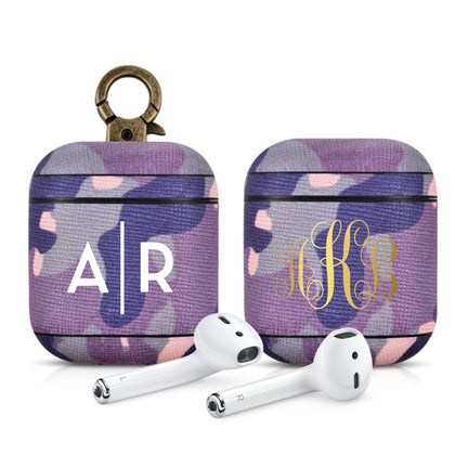 Étui AirPods 1 et 2 en cuir premium violet camouflage 