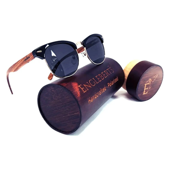 Real Walnut Wood Club Style Sunglasses With Bamboo Case, Polarized - Shakefav.com