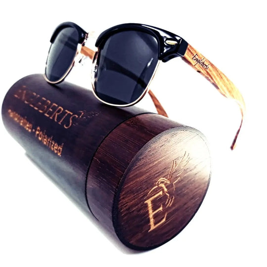 Real Walnut Wood Club Style Sunglasses With Bamboo Case, Polarized - Shakefav.com