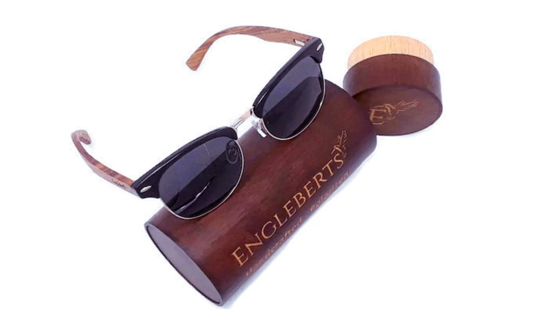 Real Walnut Wood Club Style Sunglasses With Bamboo Case, Polarized - Shakefav.com