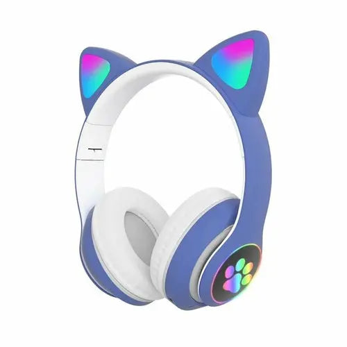 STN-28 Over Ear Music Headset Glowing Cat Ear Headphones Foldable Maroon Caeneus