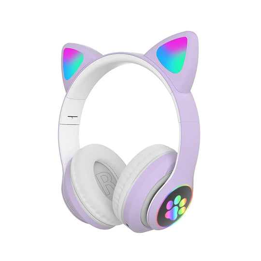 STN-28 Over Ear Music Headset Glowing Cat Ear Headphones Foldable Maroon Caeneus