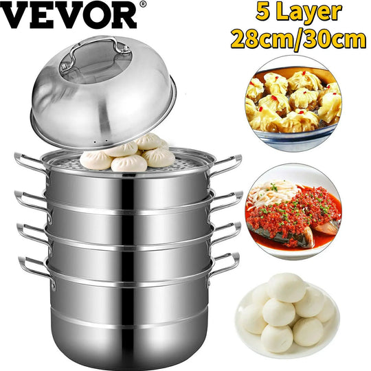 VEVOR 5 Layer Food Steamer 28cm 30cm Stainless Steel Stock Pot for - Shakefav.com