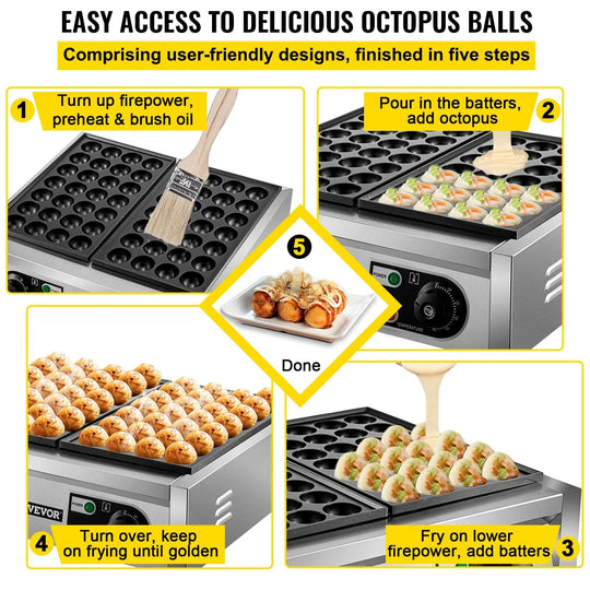 VEVOR Electric Takoyaki Maker Commercial Takoyaki Machine Non Stick - Shakefav.com