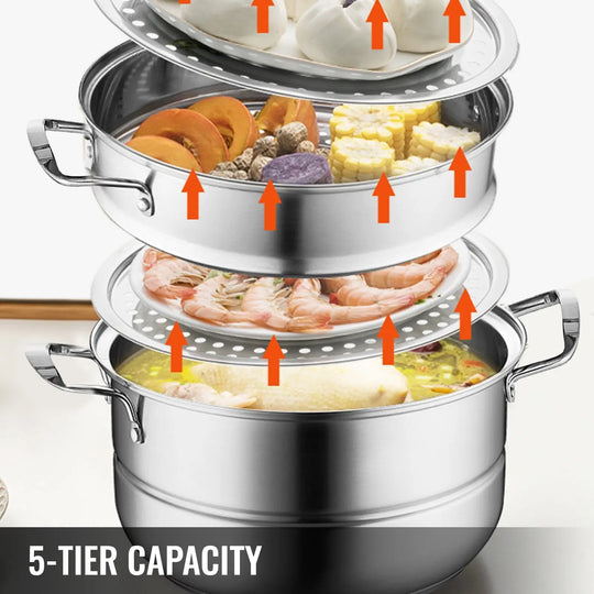 VEVOR 5 Layer Food Steamer 28cm 30cm Stainless Steel Stock Pot for - Shakefav.com