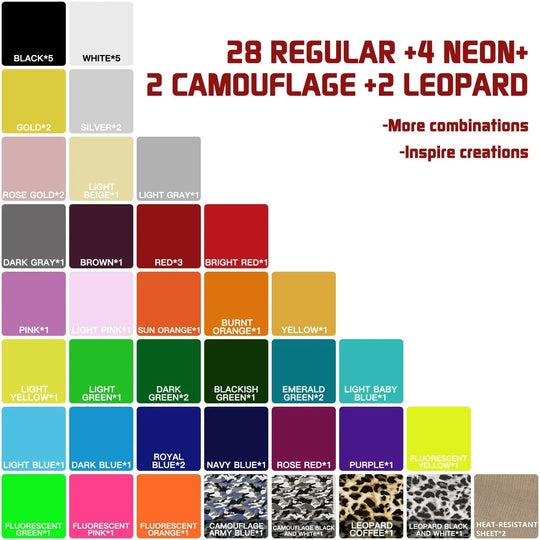 HTVRONT 54pcs 30cm*25cm PU Heat Transfer Vinyl Sheets Multi-color+ - Shakefav.com