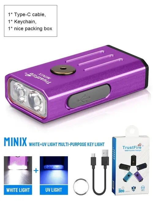 Trustfire Minix Mini EDC Flashlight Kechain 320LM 365nm Uv Lamp Red - Shakefav.com