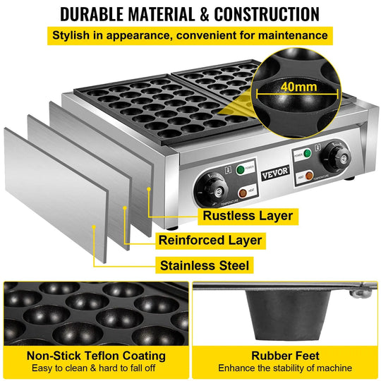 VEVOR Electric Takoyaki Maker Commercial Takoyaki Machine Non Stick - Shakefav.com