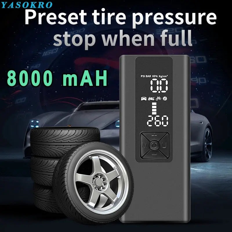 8000mAh Portable Car Air Compressor 12V 150PSI Electric Cordless Tire - Shakefav.com