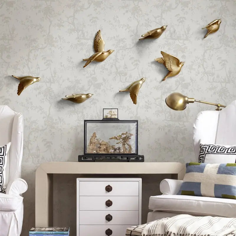 Resin Birds Creative For Wall 3d Sticker Living Room Animal Figurine - Shakefav.com