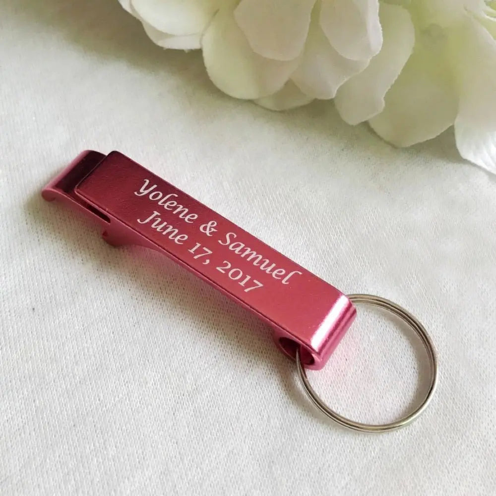 50pcs Personalized Engraved Bottle Opener Key Rings Wedding Name and - Shakefav.com