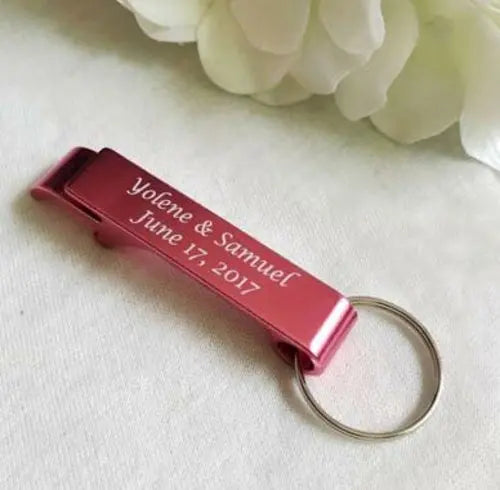 50pcs Personalized Engraved Bottle Opener Key Rings Wedding Name and - Shakefav.com